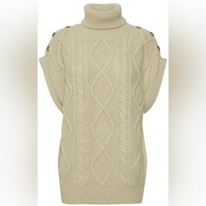 ICHI – The Hadison – A Cream, Cable-Knit Turtleneck Sleeveless Sweater. Small
